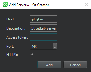 Add Server dialog