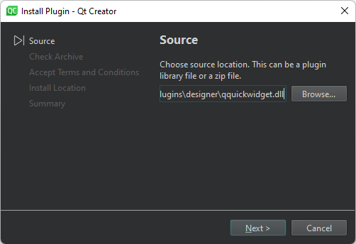 Source dialog