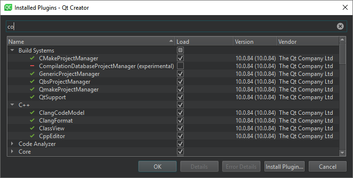 Installed Plugins dialog