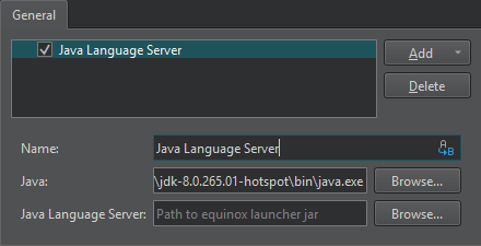 Java language server in the General tab in Language Client preferences