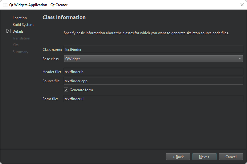 Class Information dialog
