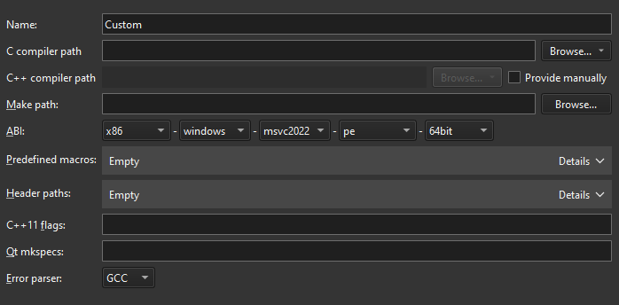 Compilers tab in Kits preferences