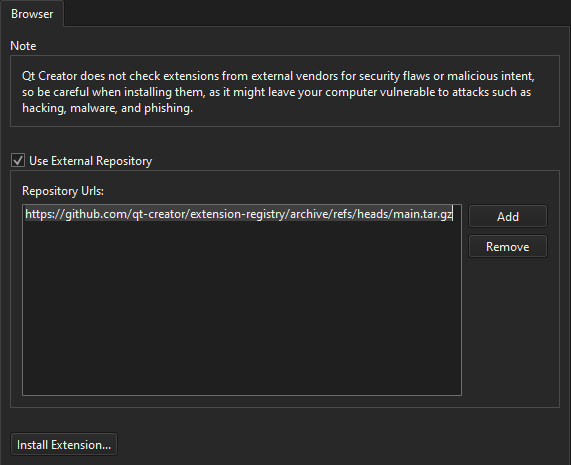 Extensions preferences