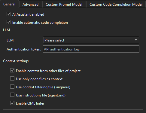 General tab in AI Assistant preferences