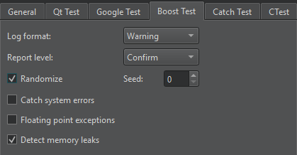 Boost Test tab in Testing preferences
