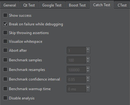 Catch Test tab in Testing preferences
