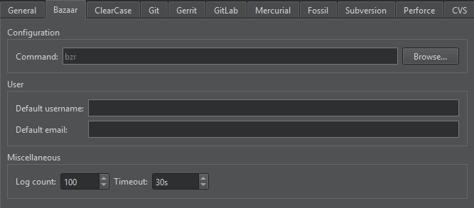 Bazaar tab in Version Control preferences