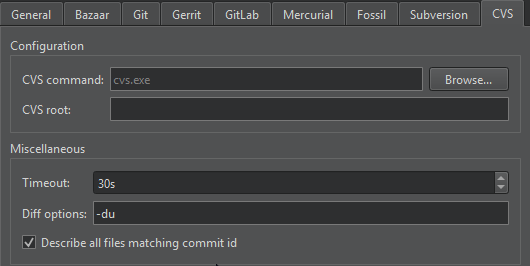 CVS tab in Version Control preferences