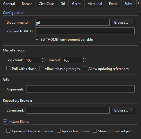 Git tab in Version Control preferences