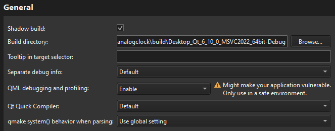 qmake build settings