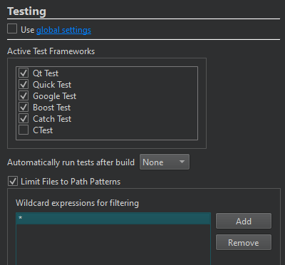 Testing settings in Projects mode