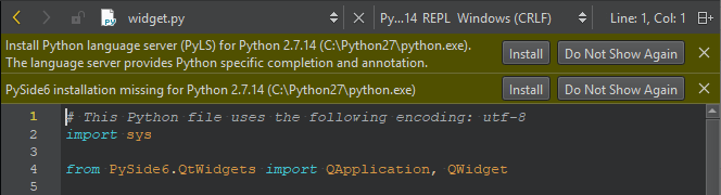 Prompt to install PySide6