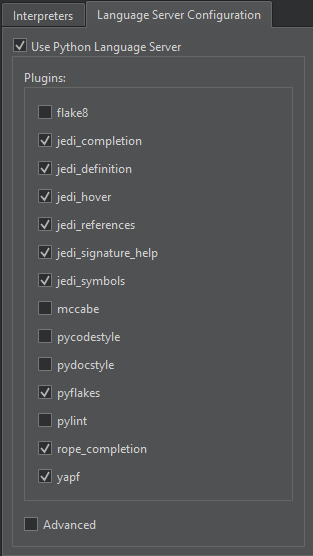 Language Server Configuration in the Python preferences