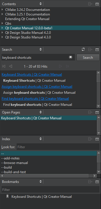 Sidebar views in the Help mode