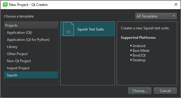 Create Squish Test Suite wizard