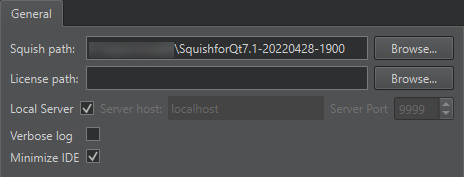 General tab in Squish preferences