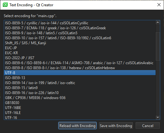 Text Encoding dialog