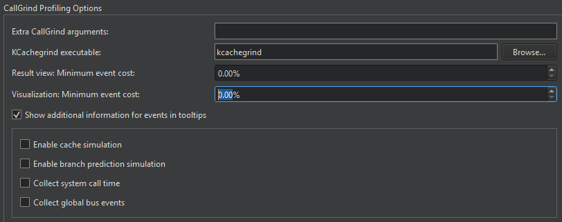 Callgrind Profiling Options in the Valgrind tab in Analyzer preferences