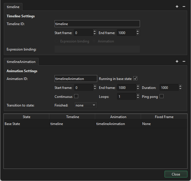 The Timeline Settings dialog.