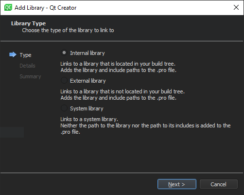 Add Library wizard