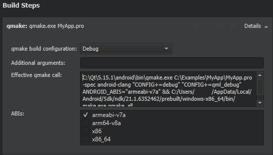 qmake settings for building AABs