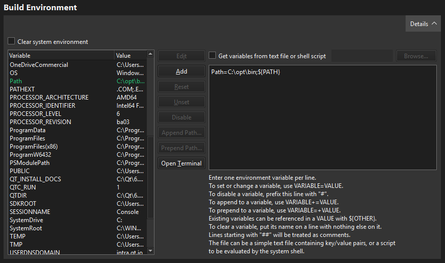 Build Environment section in Build Settings