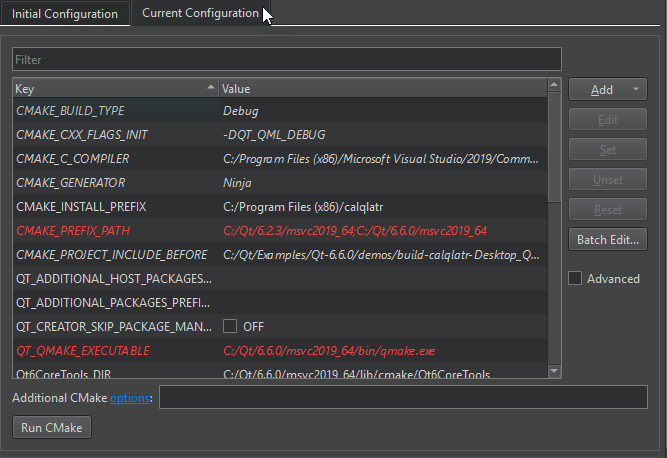 Current CMake configuration