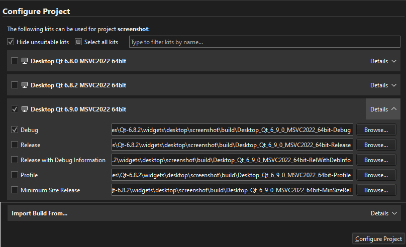 Selecting build configurations when opening projects