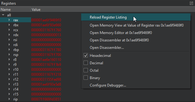 Registers view