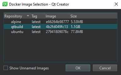 Docker Image Selection dialog
