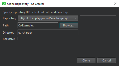 Clone Repository dialog