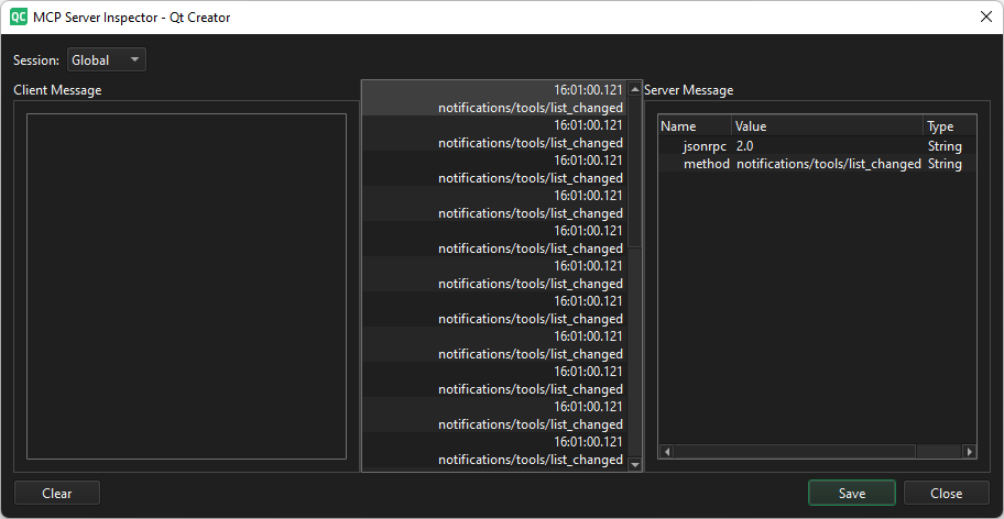 MCP Server Inspector dialog