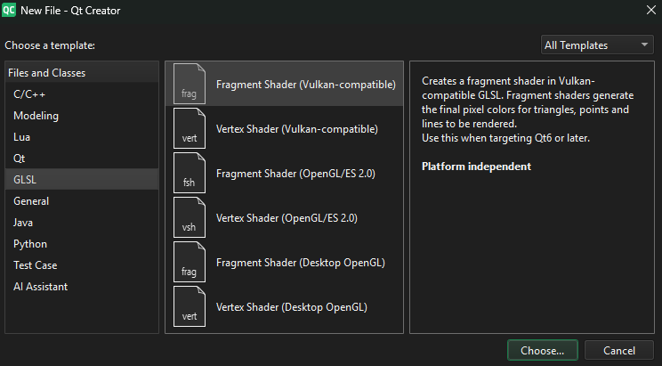 New GLSL file wizard