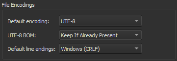 Default file endings in the Behavior tab in Text Editor preferences