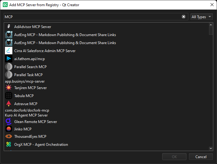 Add MCP Server from Registry dialog