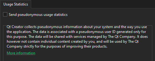 Usage Statistics tab in Telemetry preferences