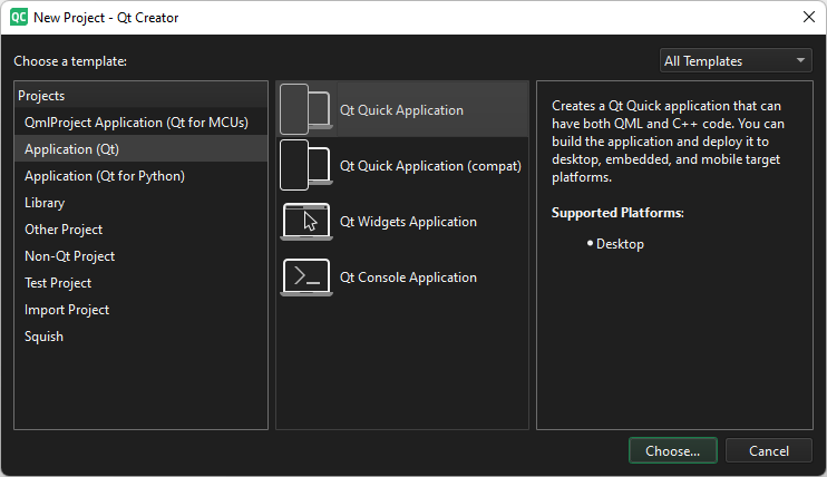 New Project dialog
