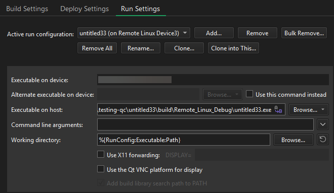 Run settings for Linux-based devices