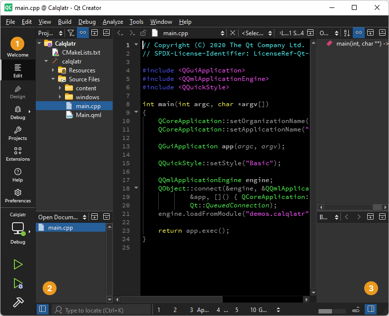 Edit mode with mode selector and sidebars