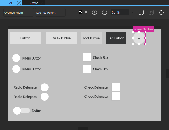 Different types of button controls in the 2D view.