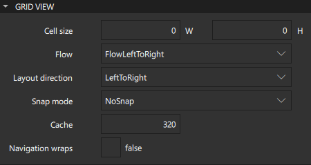Grid View properties.