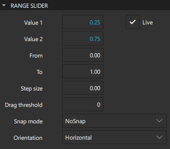 Range slider properties.