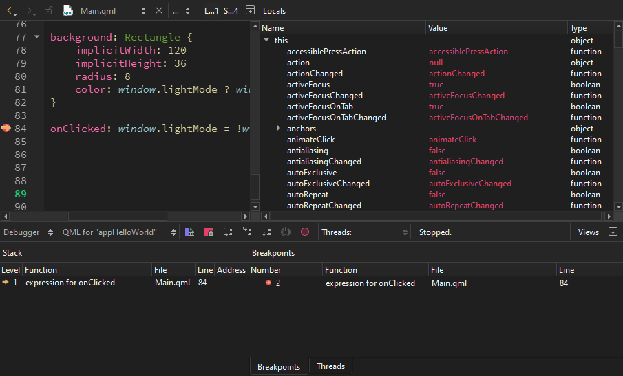 Debugger view