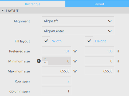 Layout properties for the component.