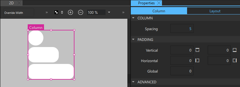 Column properties.
