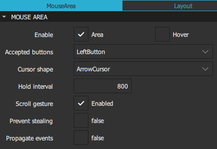 Mouse Area properties.