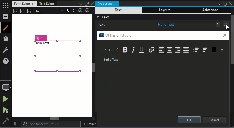 Editing text in the rich text editor