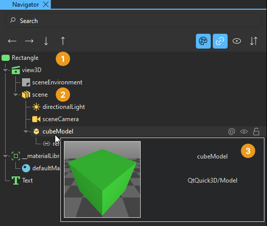 Navigator with component preview.