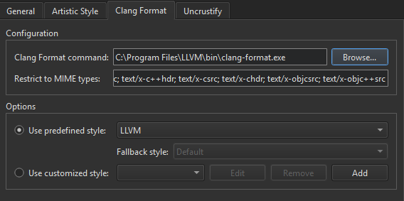 "Clang Format Beautifier preferences"