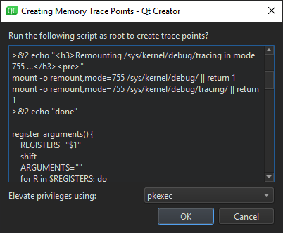 "Create Memory Trace Points dialog"